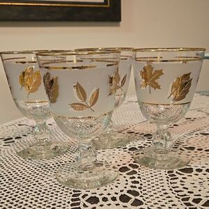 Vintage Libbey Gold Leaf Goblets/Wine Glasses (4)